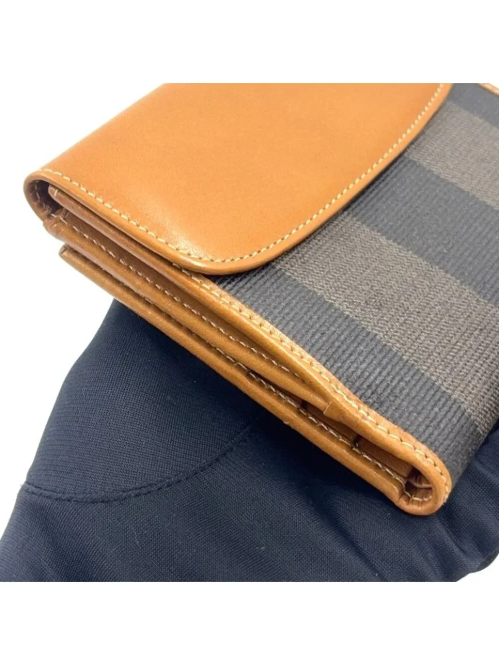 Fendi Pecan Leather Brown Beige Snap Wallet Gold